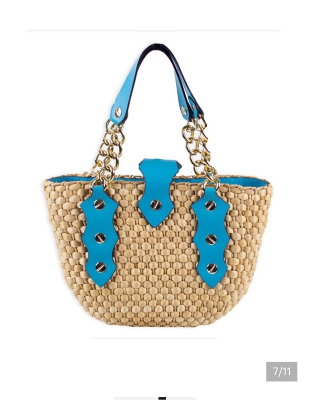 Michael Kors Aqua-Trim Woven Straw Tote with Gold Hardware. Perfect for summer! - Picture 13 of 16
